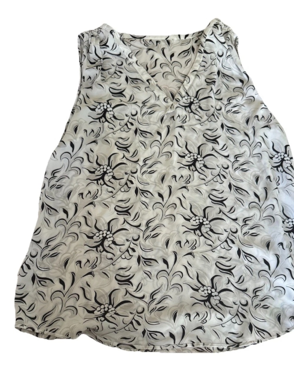 Elegant Botanical Modern Black White Relaxed Floral Sleeveless Shell  Top Small